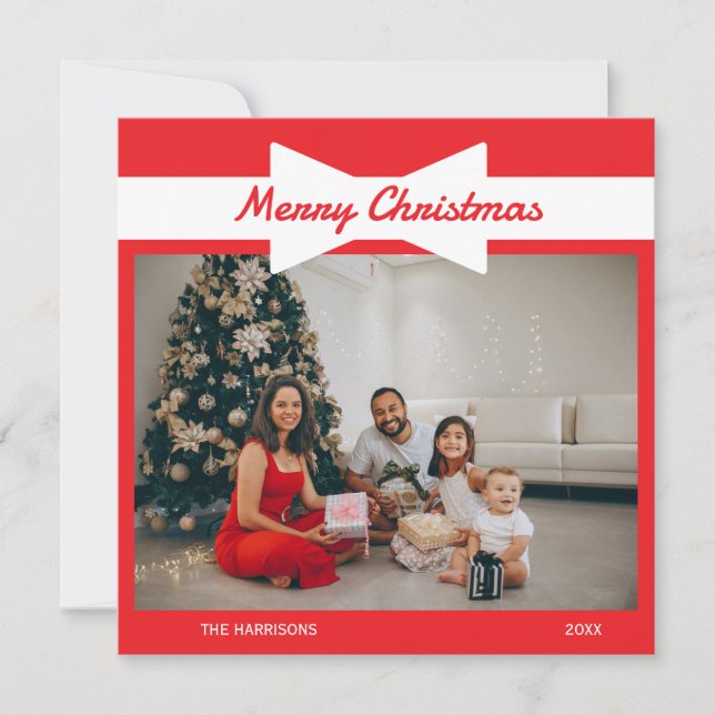 White Bow Photo Red jul Julkort (Framsida)