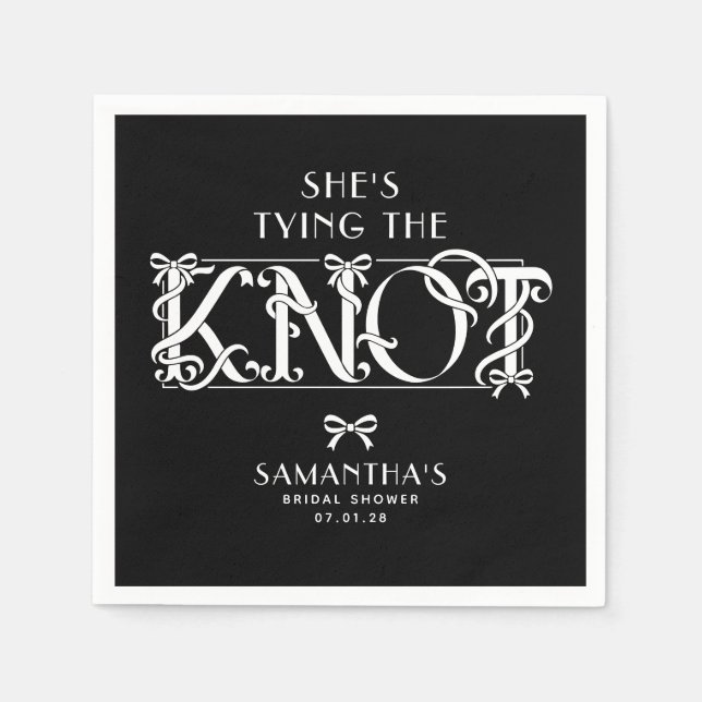 White Bow She's Tying the Knot Chic Bridal Shower Pappersservett (Framsidan)