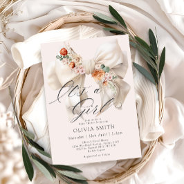 White Bow sin Blommigt Baby Shower Inbjudningar
