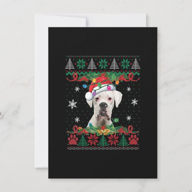 White Boxer Christmas Santa Ugly Sweater Dog Lover Inbjudningar (Framsida)
