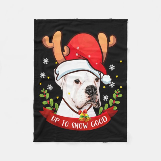 White Boxer Dog Reindeer Christmas Gift Boys Girls Fleecefilt (Framsidan)