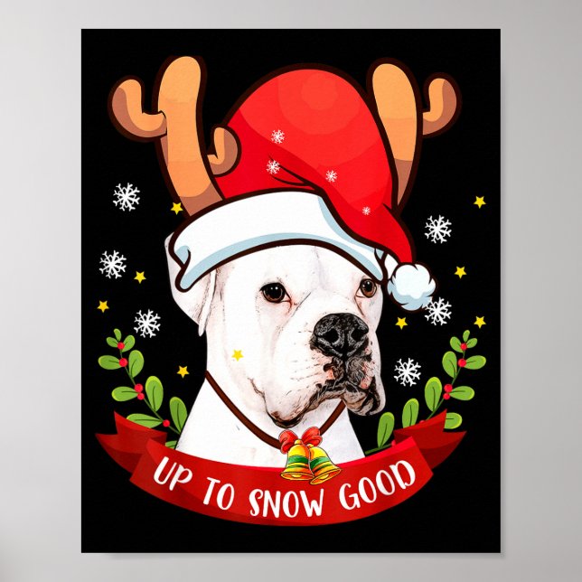 White Boxer Dog Reindeer Christmas Gift Boys Girls Poster (Framsidan)