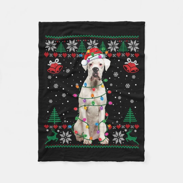 White Boxer Dog Ugly Christmas Sweater Funny Xmas  Fleecefilt (Framsidan)