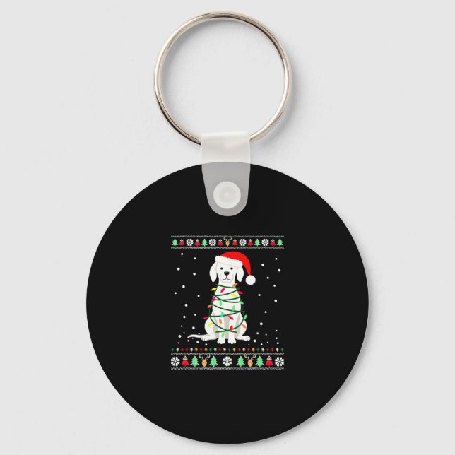 White Boxer Dog Ugly Christmas Sweater Funny Xmas  Nyckelring (Framsida)