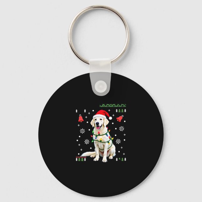 White Boxer Dog Ugly Christmas Sweater Funny Xmas  Nyckelring (Framsida)