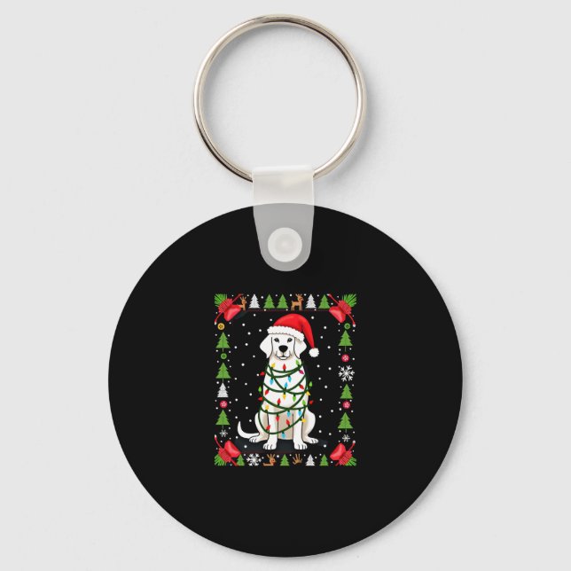 White Boxer Dog Ugly Christmas Sweater Funny Xmas  Nyckelring (Framsida)