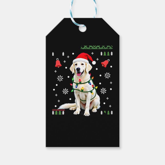 White Boxer Dog Ugly Christmas Sweater Funny Xmas  Presentetikett (Framsidan)