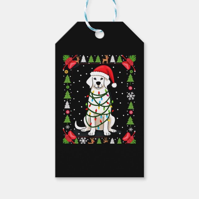 White Boxer Dog Ugly Christmas Sweater Funny Xmas  Presentetikett (Framsidan)