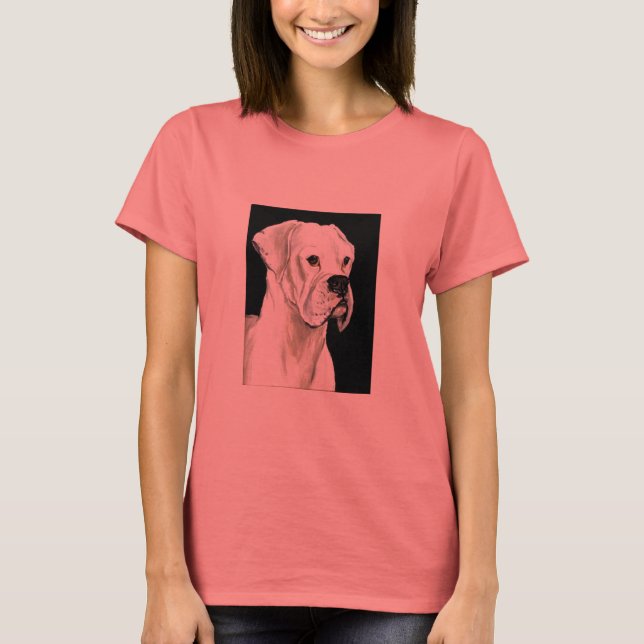 "White Boxer" Hund Art Ringer T-shirt (Framsida)