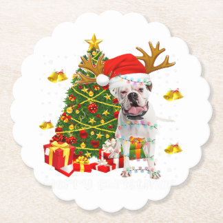 White Boxer Hund jul Ljus Träd Santa hat Underlägg Papper
