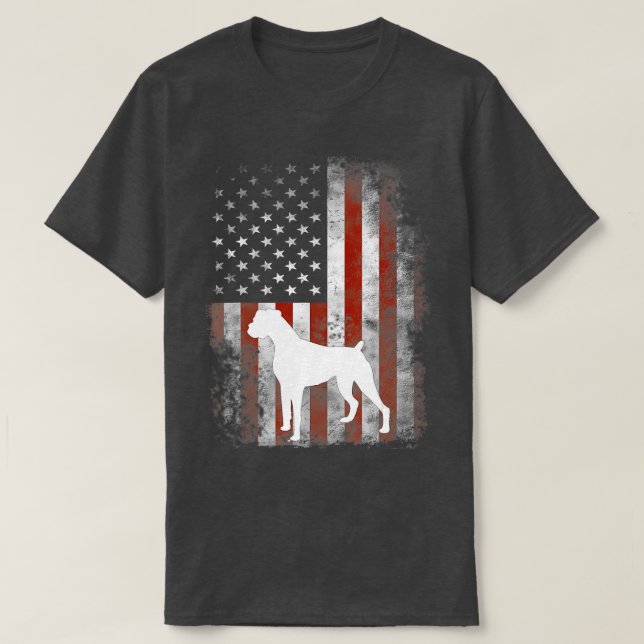 White Boxer Hund Patriotic American Flagga 4th of  T Shirt (Design framsida)