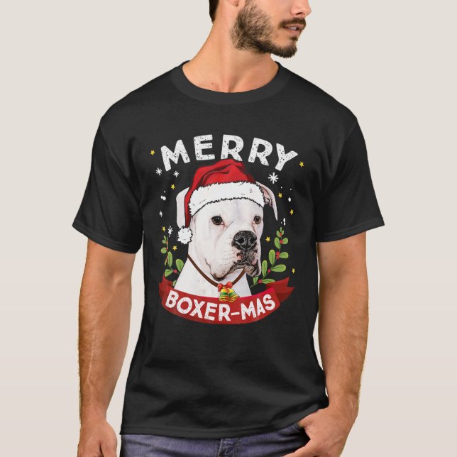 White Boxer Hund Santa Boys Girls Kids T Shirt (Framsida)