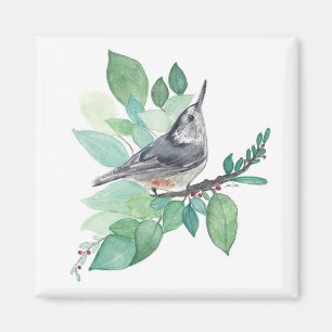White Brested Nuthatch Bird Art Magnet