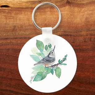 White Brested Nuthatch Bird Art Nyckelring