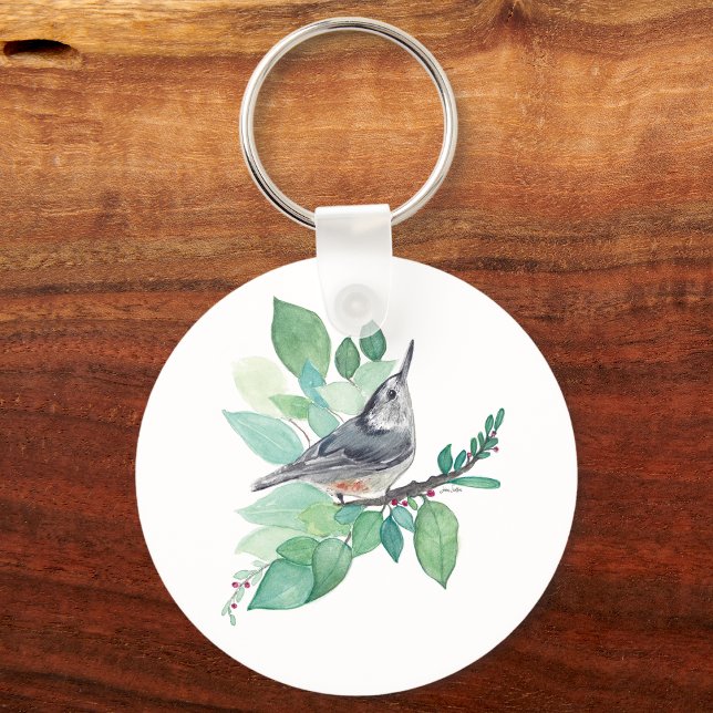 White Brested Nuthatch Bird Art Nyckelring (White Breasted Nuthatch Bird Art Keychain from Jenn's Emporium. )