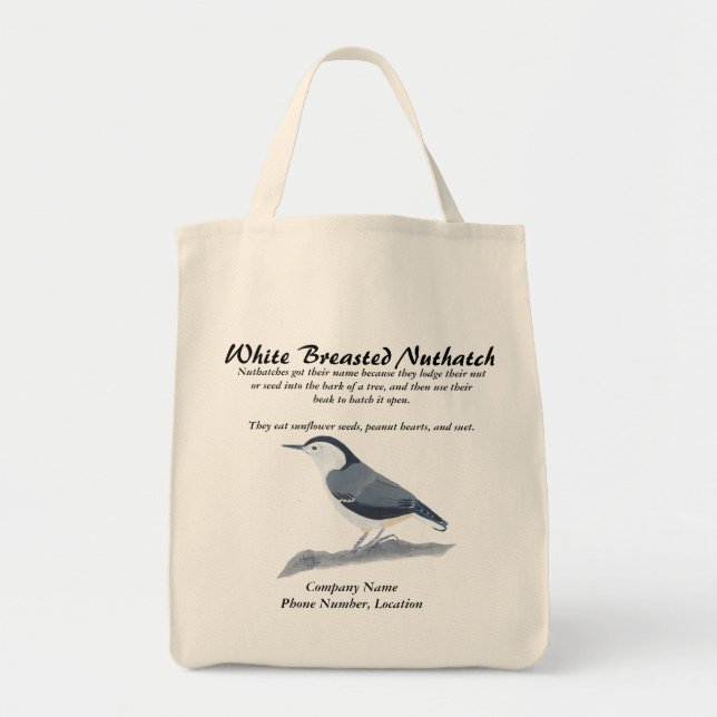 White Brested Nuthatch Bird Info Tote bags Tygkasse (Framsidan)