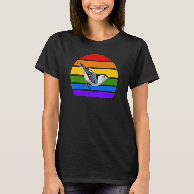 White Brested Nuthatch Rainbow Bird Fågelskådare D T Shirt (Framsida)