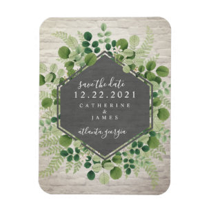 White Brick Botanical Bröllop spara datum Magnet