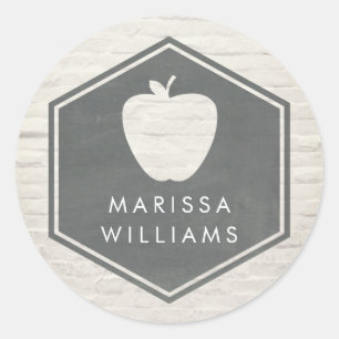 White Brick Geometric Apple Teacher Runt Klistermärke