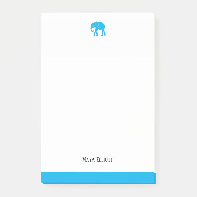 White & Bright Himlar Blue Elephant & Gräns, Namn Post-it Block (Framsida)