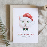 White British Shorthair Cat Santa Meowy jul Helgkort<br><div class="desc">God jul! Skicka semesterhälsningar till familj och vänner med ett julkort med katttemat. Den har en vattenfärgad illustration av en söt vit brittisk shorthair-katt med en julhatt och tartanbågslips. Texterna är helt redigerbara. Anpassa genom att lägga till ett hälsning, namn och ett meddelande. Kattjullkortet är perfekt för kattälskare och husdjursägare....</div>