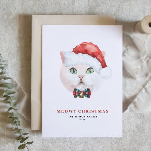 White British Shorthair Cat Santa Meowy jul Helgkort