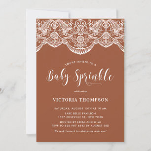 White Brocade Snöre Terracotta Baby Sprinkle Inbjudningar