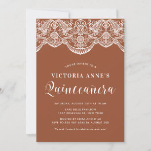 White Brocade Snöre Terracotta Quinceañera Inbjudningar