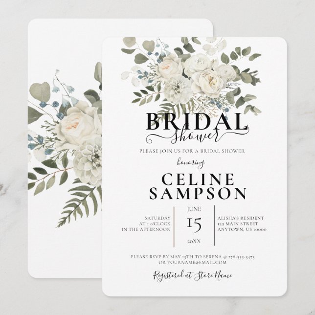 White Bröllop Bouquet Illustration Möhippa Inbjudningar (Fram/baksida)