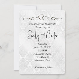White Bröllop Damask med Hearts Inbjudningar