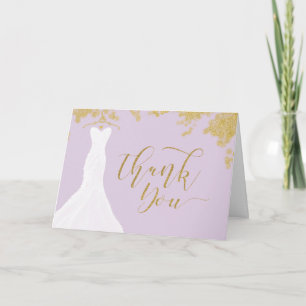 White Bröllop Dress Lavender & Guld Tack Kort