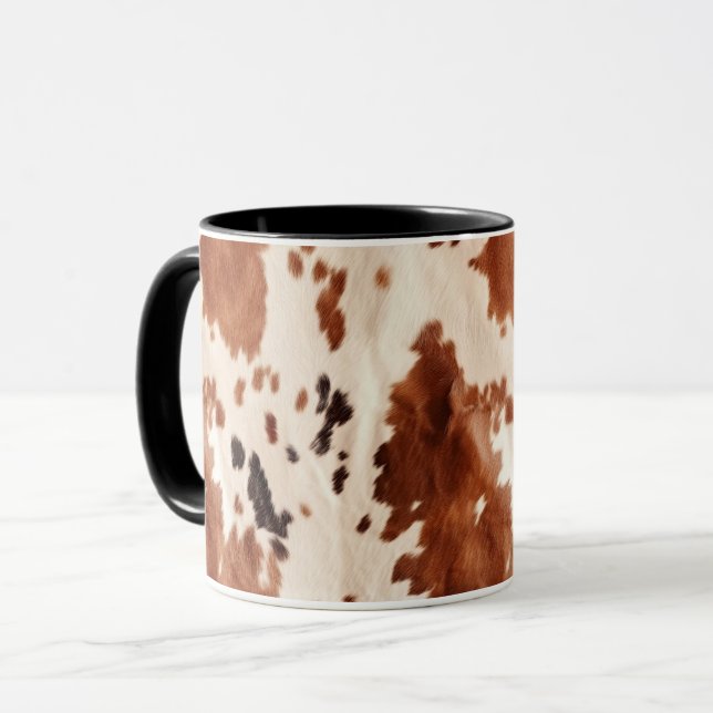 White Brown Cowhide Animal Print Mugg (Framsida vänster)