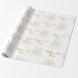 White Brown Illustrative Typographic New Year Wrap Presentpapper
