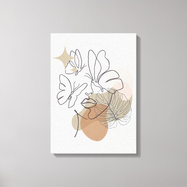 White Brown Line Art Woman Canvas (Framsida)