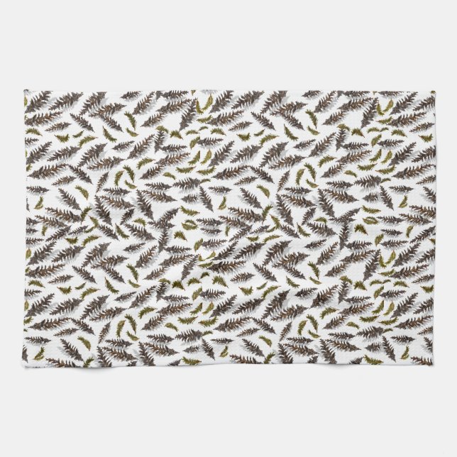 White Brown Pinecones Gräs Lövs Kitchen Towel Kökshandduk (Horisontell)