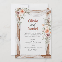 White Brown Rustic Blommigt Bröllop Inbjudningar