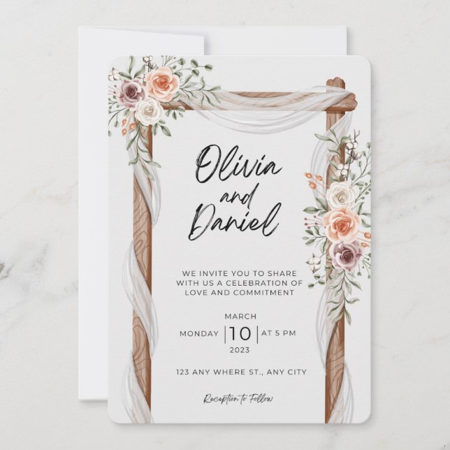 White Brown Rustic Blommigt Free Wedding-inbjudan Inbjudningar (Framsida)