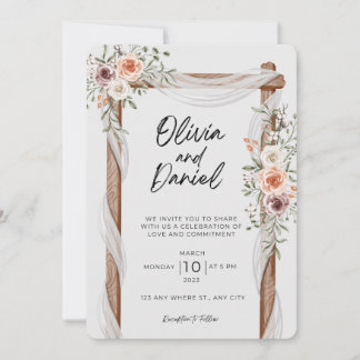 White Brown Rustic Blommigt Free Wedding-inbjudan Inbjudningar