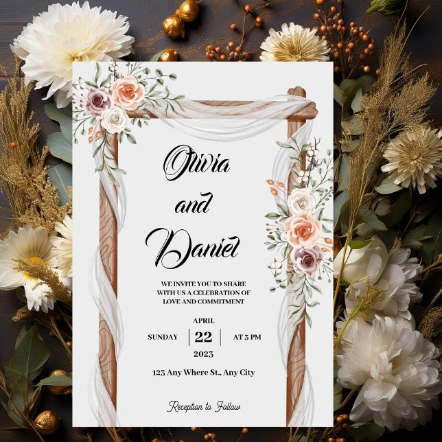 White Brown Rustic Blommigt Free Wedding-inbjudan Inbjudningar (Skapare uppladdad)