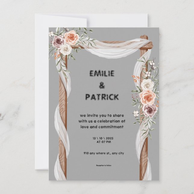 White Brown Rustic Blommigt Free Wedding-inbjudan Inbjudningar (Framsida)