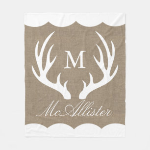 White Buck Antlers Burlap White Gräns-familjen Na Fleecefilt