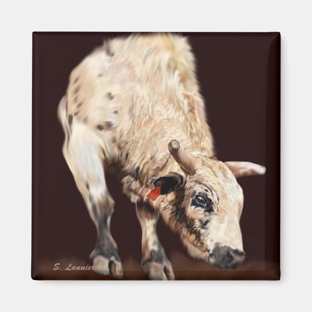 White Bucking Rodeo Bull Magnet (Framsidan)