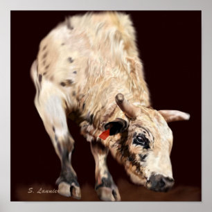 White Bucking Rodeo Bull Poster