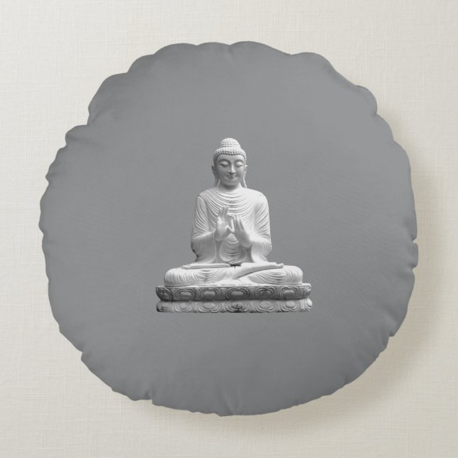 White Buddha Statue Rund Kudde (Framsidan)