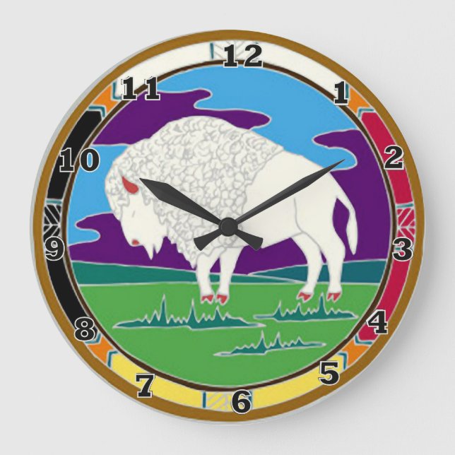 White Buffalo Native American Clock Stor Klocka (Framsida)