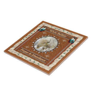 White Buffalo - Prayer & Abundance Ceramic Tile Kakelplatta