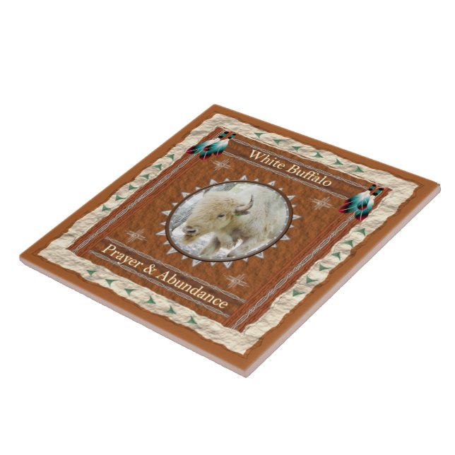 White Buffalo - Prayer & Abundance Ceramic Tile Kakelplatta (Sidan)