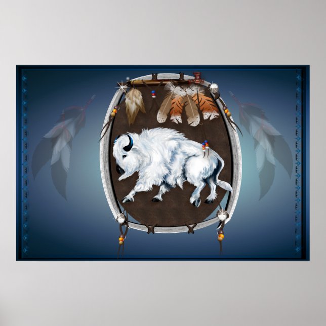 White Buffalo Shield Blue Poster (Framsidan)