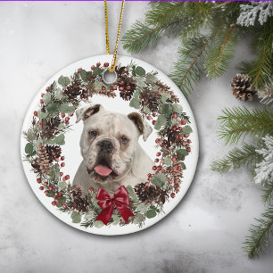 White Bulldog Pinecone Personlig för andning Julgransprydnad Keramik