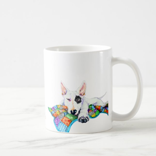 White Bullskräcker på Patchwork Blanket - Art Kaffemugg (Höger)